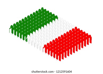 Isometric elderly man with cane icon pictogram in row, Italy national flag shape concept design illustration isolated on white background