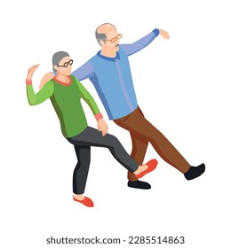 Isometric elderly people couple dancing together vector illustration
