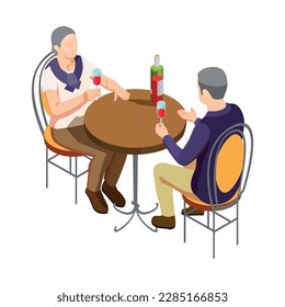 Isometrische ältere Menschen, die Wein trinken, Vektorgrafik des Restaurants