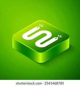 Isometric Electric cable icon isolated on green background. Electrical wire. Green square button. Vector