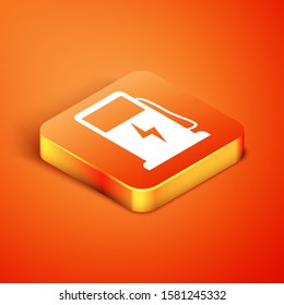 Isometric Electric car charging station icon isolated on orange background. Eco electric fuel pump sign.  Vector Illustration