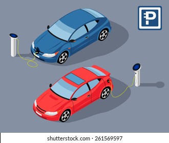  Isometric Electric Car Parking