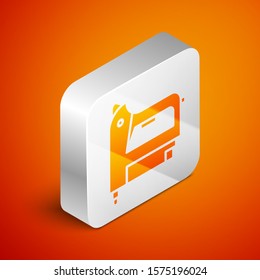 Isometric Electric construction stapler icon isolated on orange background. Working tool. Silver square button. Vector Illustration