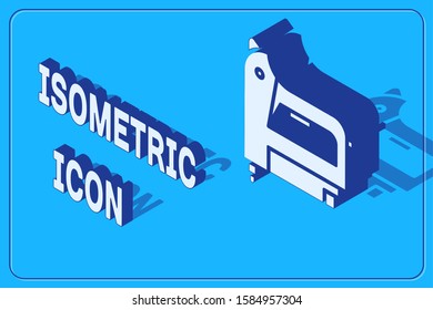 Isometric Electric construction stapler icon isolated on blue background. Working tool.  Vector Illustration