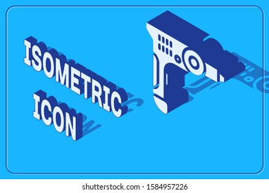 Isometric Electric drill machine icon isolated on blue background. Repair tool.  Vector Illustration
