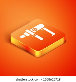 Isometric Electric drill machine icon isolated on orange background. Repair tool.  Vector Illustration