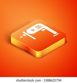 Isometric Electric drill machine icon isolated on orange background. Repair tool.  Vector Illustration