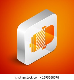 Isometric Electric engine icon isolated on orange background. Car alternator. Silver square button. Vector Illustration