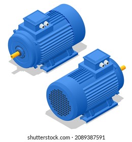 Isometrischer elektrischer Generator, einzeln auf weißem Hintergrund. Stromversorgung für das Aufladen von Elektroautos. Moderne Technologie und Umweltversorgung