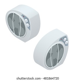 Isometric electric heater. Home Heating appliances icons.  Flat 3d vector illustration. 