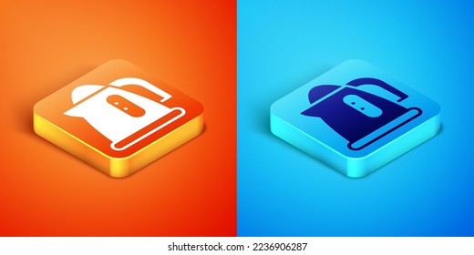 Isometric Electric kettle icon isolated on orange and blue background. Teapot icon.  Vector