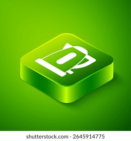 Isometric Electric kettle icon isolated on green background. Teapot icon. Green square button. Vector