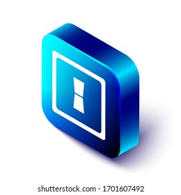 Isometrisches Symbol für elektrischen Lichtschalter einzeln auf weißem Hintergrund. Ein- und Aus-Symbol. Dimmer Lichtschalter-Schild. Konzept der Energieeinsparung. Blauer Quadrat-Knopf. Vektorillustration-Illustration