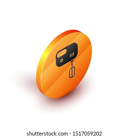 Isometric Electric mixer icon isolated on white background. Kitchen blender. Orange circle button. Vector Illustration
