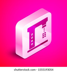 Isometric Electric mixer icon isolated on pink background. Kitchen blender. Silver square button. Vector Illustration