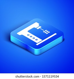 Isometric Electric mixer icon isolated on blue background. Kitchen blender. Blue square button. Vector Illustration