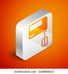 Isometric Electric mixer icon isolated on orange background. Kitchen blender. Silver square button. Vector