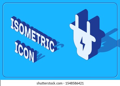 Isometric Electric plug icon isolated on blue background. Concept of connection and disconnection of the electricity.  Vector Illustration