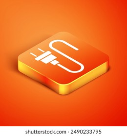 Isometric Electric plug icon isolated on orange background. Concept of connection and disconnection of the electricity.  Vector