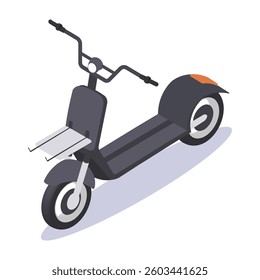 Isometric electric scooter in dark colors on white background. Vector illustration