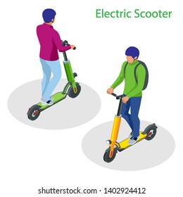 Isometric Electric Scooter on the road. Electric scooter transportation you can rent for a quick ride.