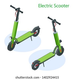 Isometric Electric Scooter on the road. Electric scooter transportation you can rent for a quick ride.