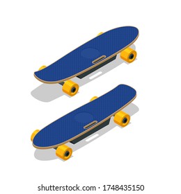 Isometric electric skateboard or longboard isolated on white.