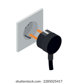 Isometric electric socket with plug 3d icon vector illustration