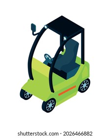 Isometric electric transport ecology friendly vehicle composition with isolated image of electric cart vector illustration