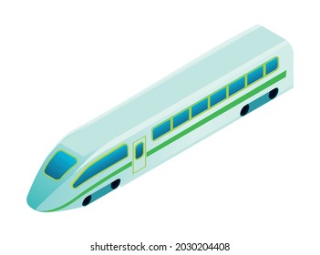 Isometric electric transport ecology friendly vehicle composition with isolated image of intercity train vector illustration