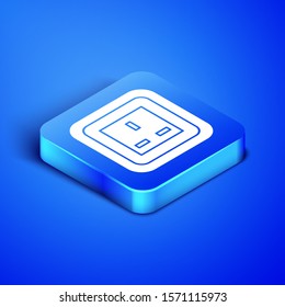Isometric Electrical outlet icon isolated on blue background. Power socket. Rosette symbol. Blue square button. Vector Illustration