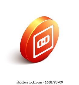 Isometric Electrical outlet icon isolated on white background. Power socket. Rosette symbol. Orange circle button. Vector Illustration