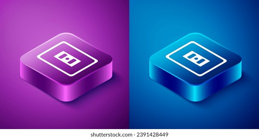 Isometric Electrical outlet icon isolated on blue and purple background. Power socket. Rosette symbol. Square button. Vector