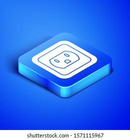 Isometric Electrical outlet in the USA icon isolated on blue background. Power socket. Blue square button. Vector Illustration