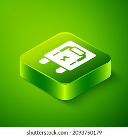Isometric Electrical panel icon isolated on green background. Switch lever. Green square button. Vector