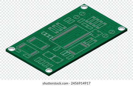 Isometrische elektronische Platte. Isometrische Leiterplatte. Integrierte Leiterplatte. Vektorillustration