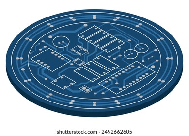 Isometric electronic board. Isometric printed circuit board. Integrated circuit board. Vector illustration