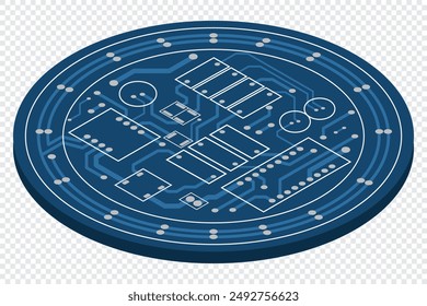 Isometric electronic board. Isometric printed circuit board. Integrated circuit board. Vector illustration