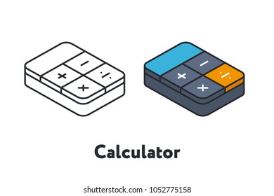 Isometric Electronic Calculator Minimal Flat Line Outline Stroke Icon
