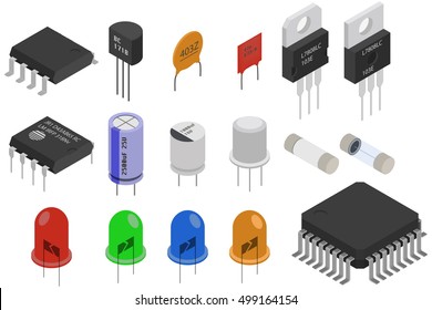 Isometric Electronic components icons set. Electrical components collection