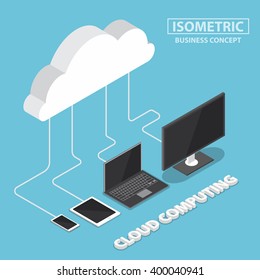 Isometric Electronic Devices Connecting With Cloud, Cloud Computing Concept, VECTOR, EPS10