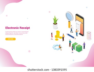 isometric electronic receipt concept for website template banner for landing homepage - vector illustration