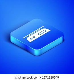 Isometric Electronic scales icon isolated on blue background. Weight measure equipment. Blue square button. Vector Illustration