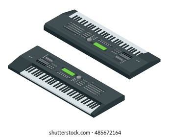 Isometric electronic synthesizer isolated on white background