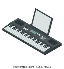 Isometric electronic synthesizer on white background, music and creativity concecpt