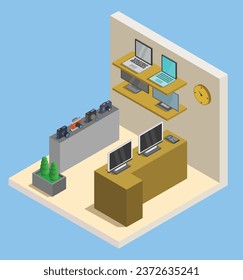 isometric electronics store test vector design illustration