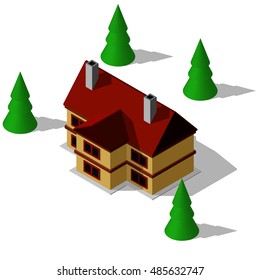 Isometric element of suburban building. Isometric propriety illustration. Isometric map pieces.