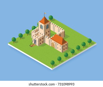 Isometric element of urban landscape ancient fortress