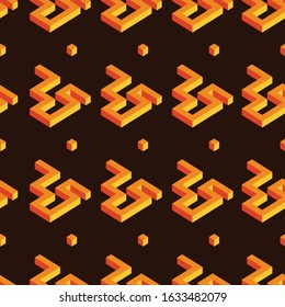 Isometric Elements 3D Objects. The game. Abstract seamless pattern. Decorative vector background. Graphic ornament. Creative element. Textile print design.
