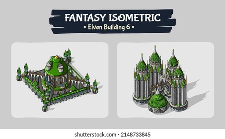 Isometric Elven Building Fantasy game assets - Vector Illustration